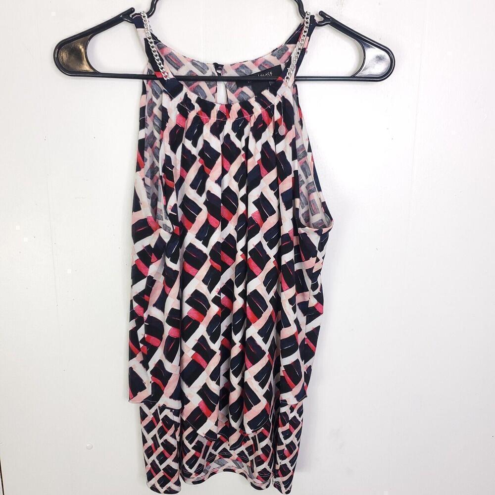WHBM Top Womens XS Shell Blouse Tank High Neck Layered Chain Strap Office Career